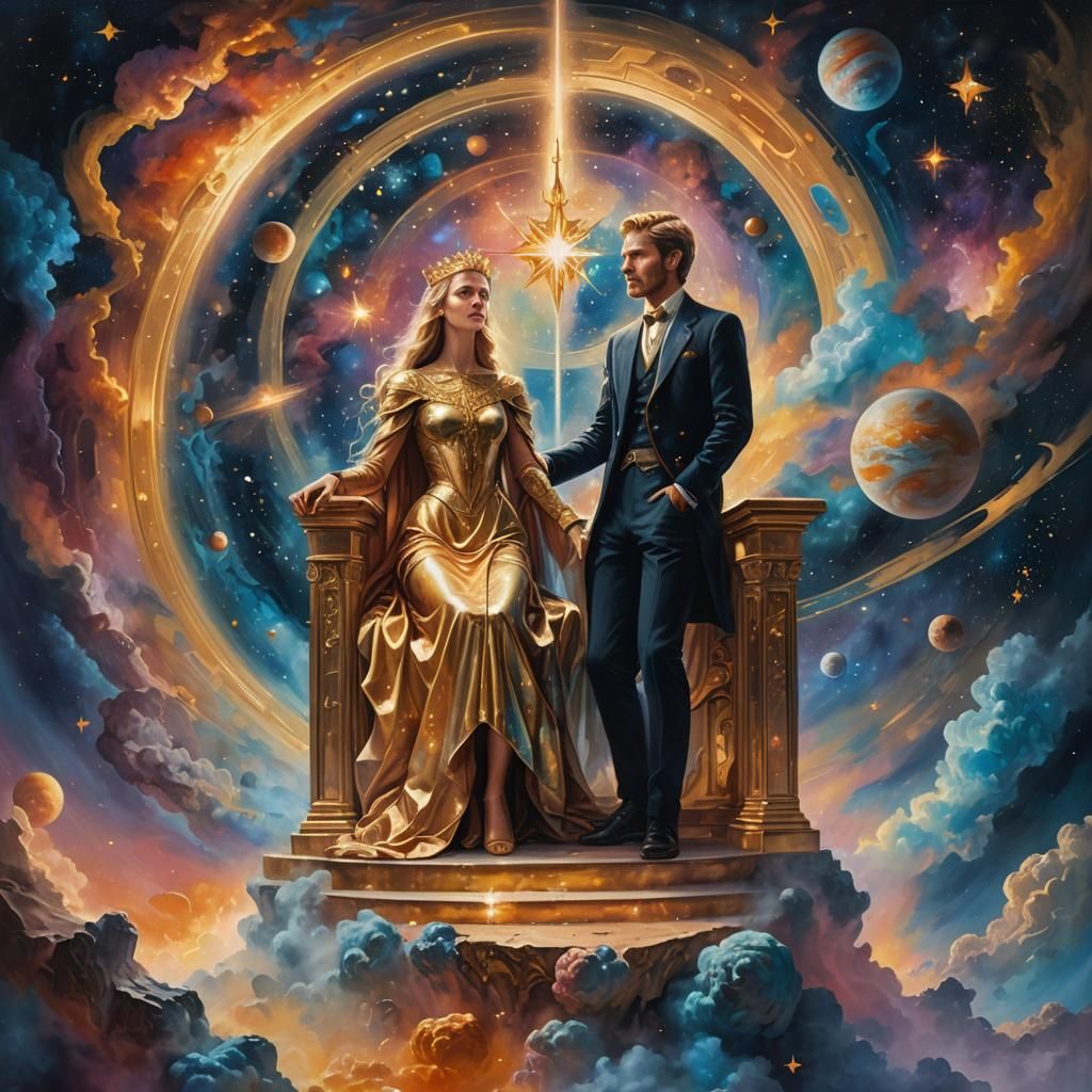 Klaus and Eva: Surrealist Kings on Celestial Throne