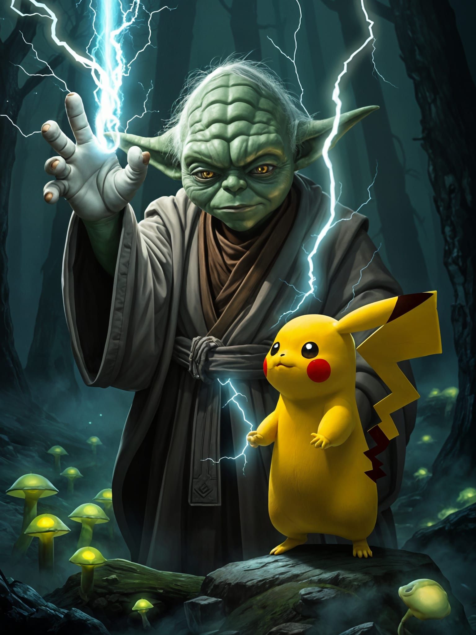 yoda teaches pikachu force lightning