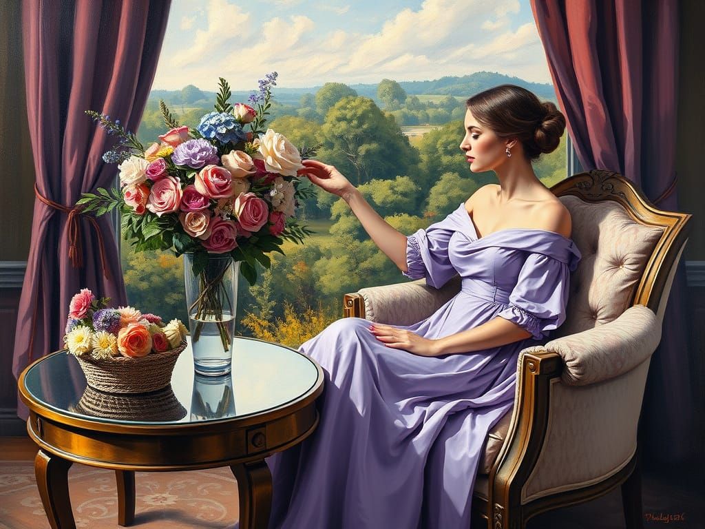 Lady in Purple Dress, Chakhorsky-Style Painting