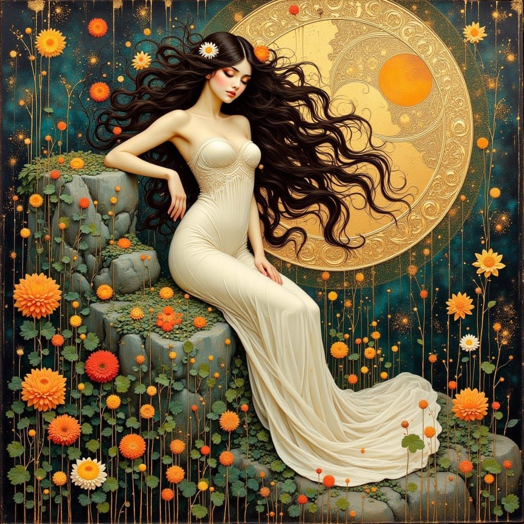 Dreamlike Portrait in Klimt's Art Nouveau Style
