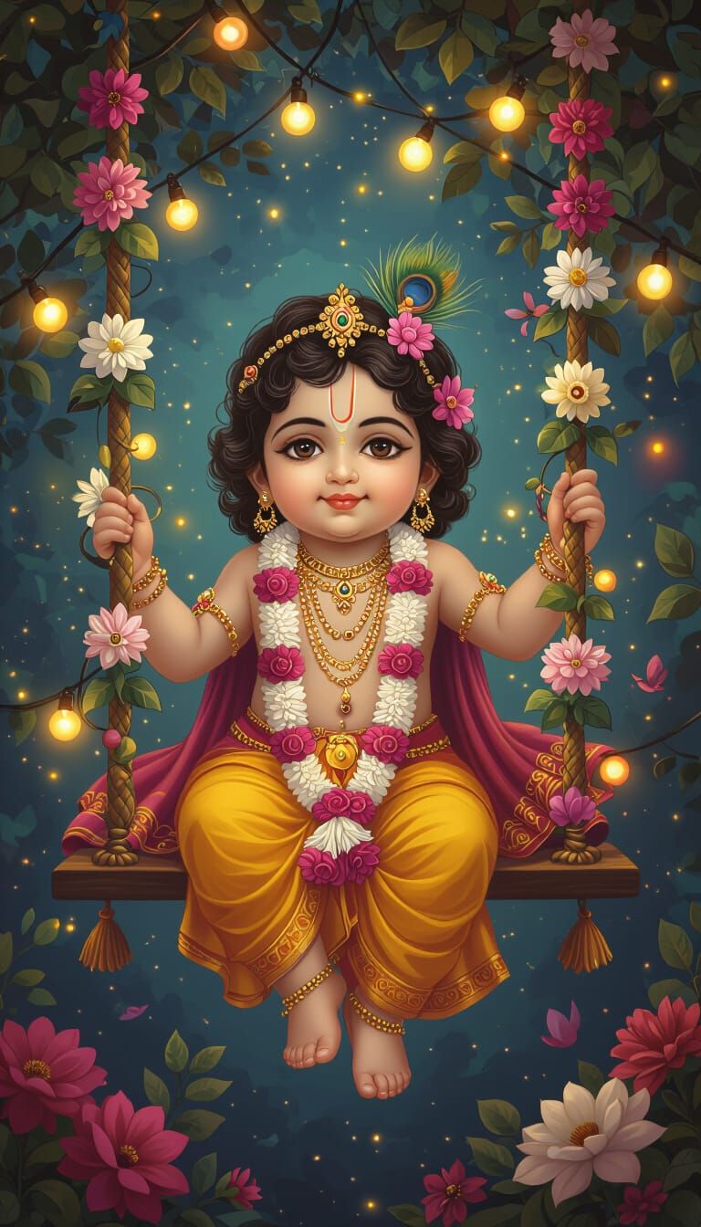 Bal Gopal Celebrates Janmashtami in Traditional Indian Art S...