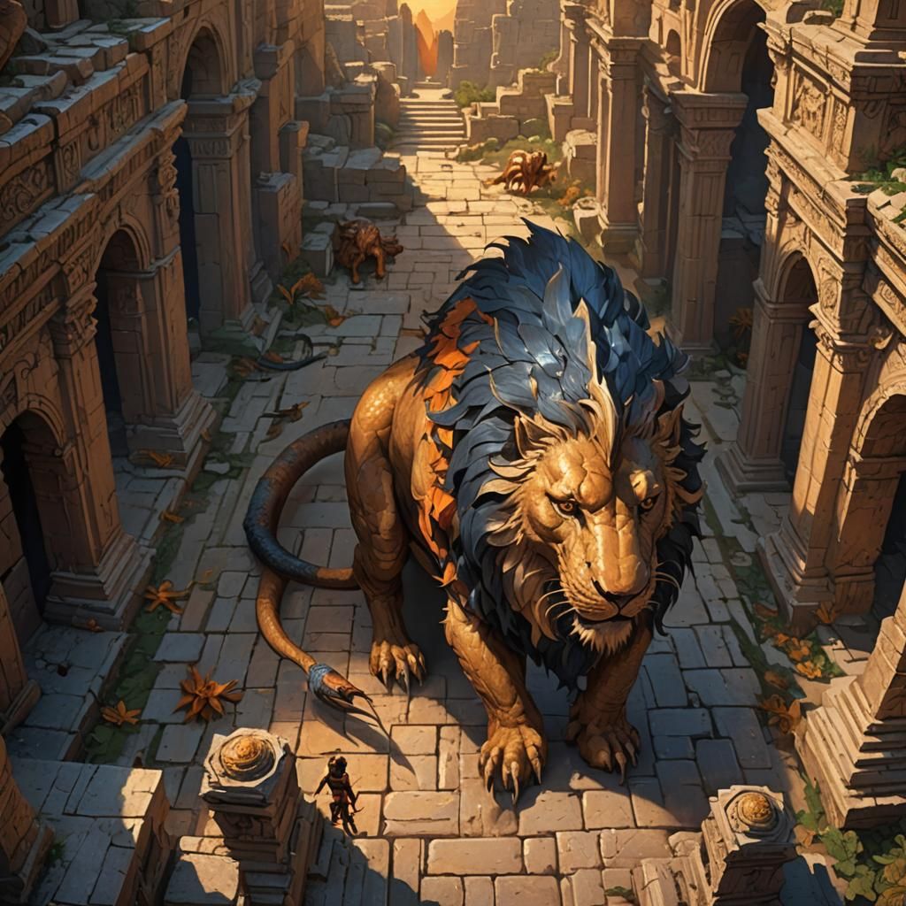 Manticore in Ancient Ruins: Fantasy Concept Art
