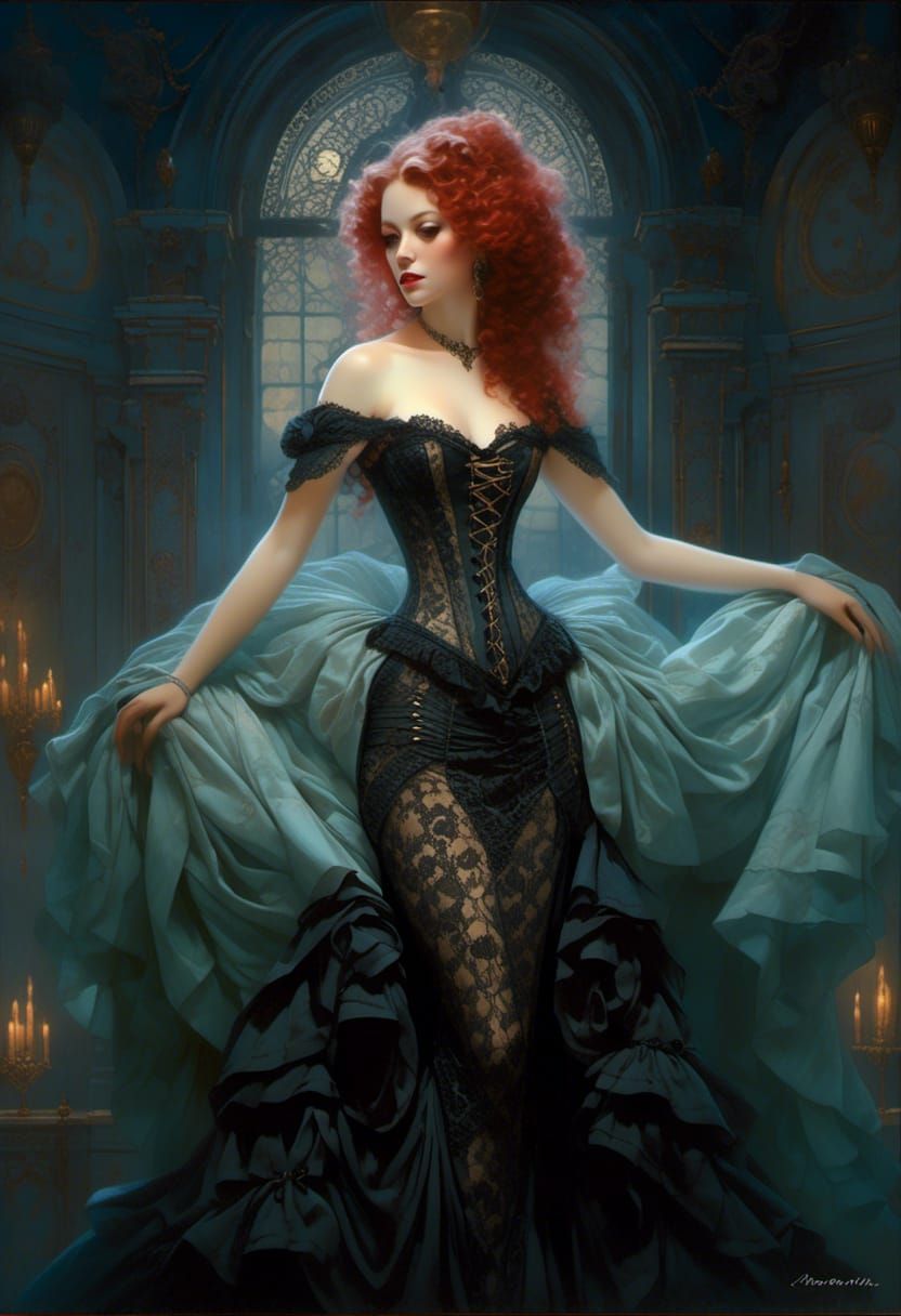 Rococo Lady in Velvet and Lace Portrait