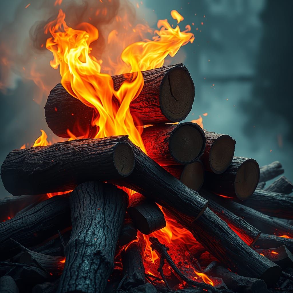Hyperrealistic Logs on Fire in Splash Art Style