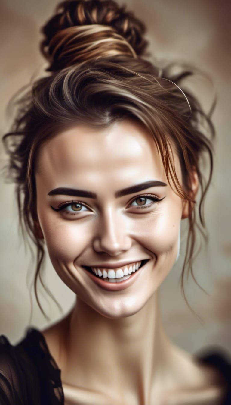 Classic Portrait of Woman with Messy Bun