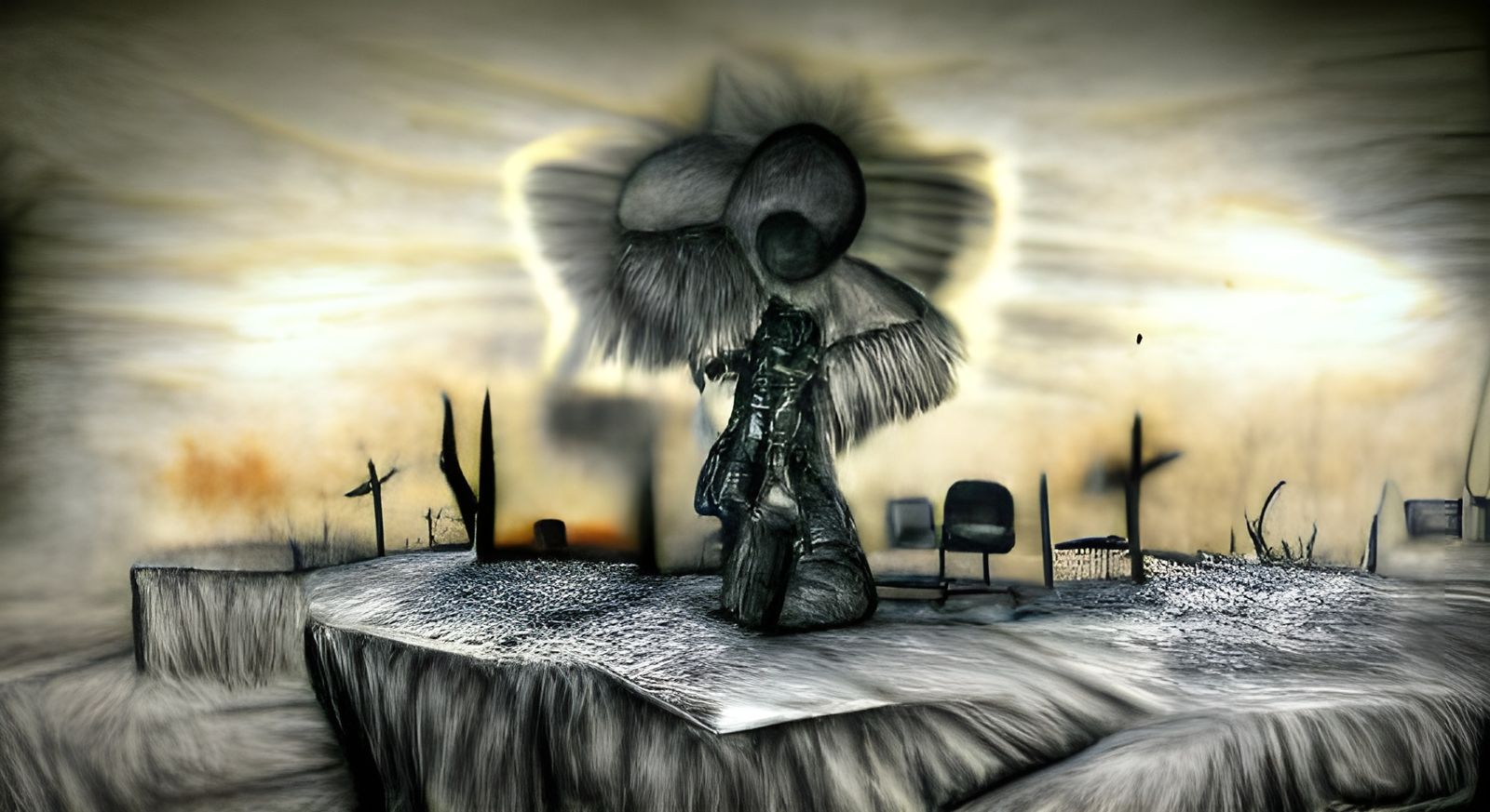 Angel of Death in Wasteland: Charcoal Drawing