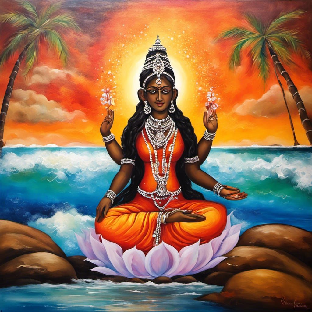 Goddess Mahalakshmi Painting on a Beach