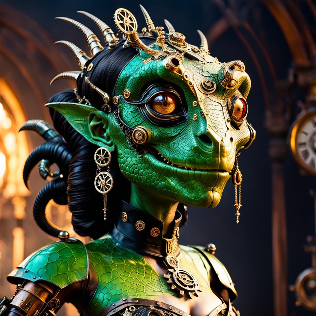 Steampunk Lizard Empress in Regal Attire