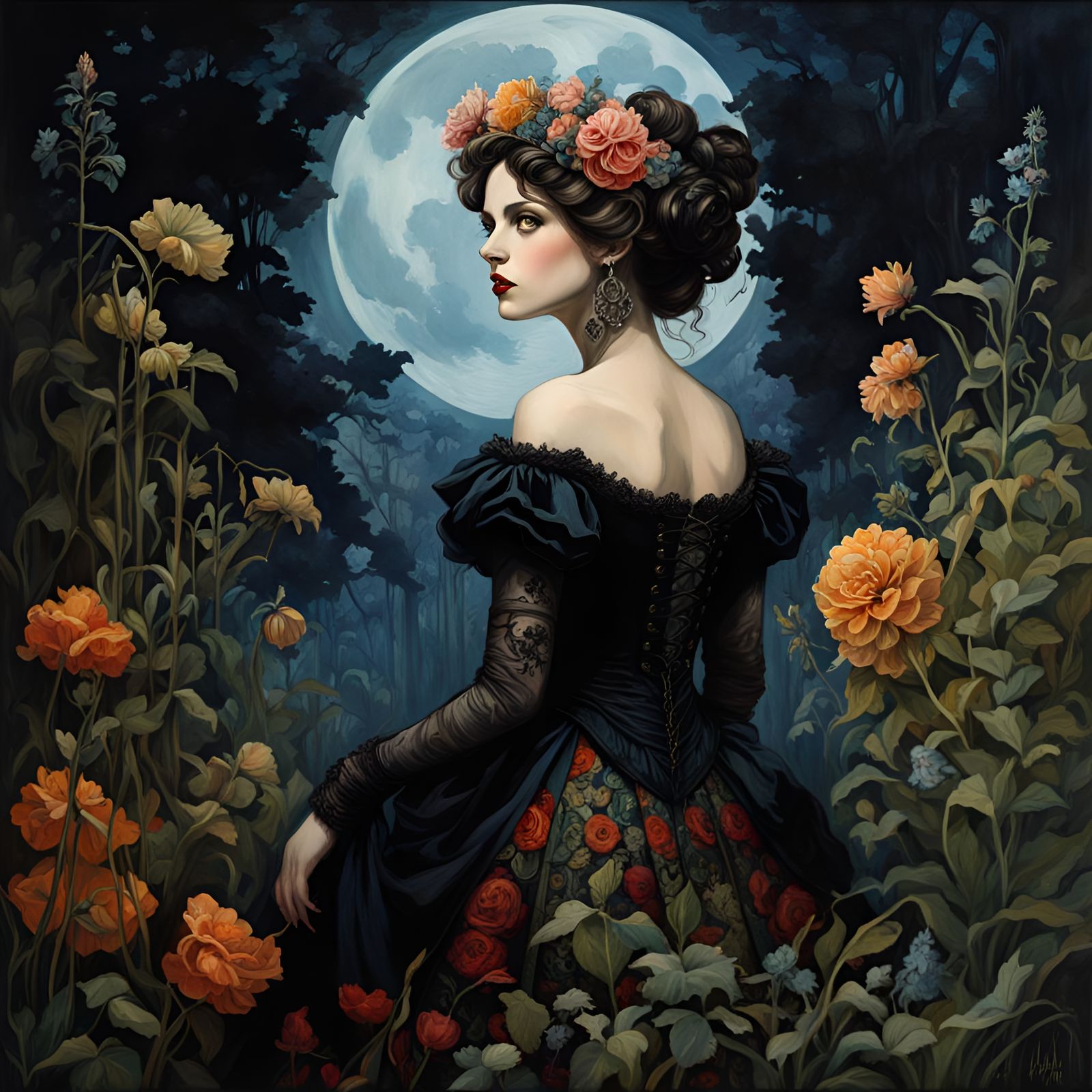 Gothic Beauty in Overgrown Maximalist Garden