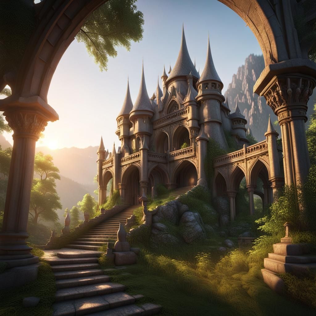 Elvish Palace at Sunrise: 3D Game Cinematic