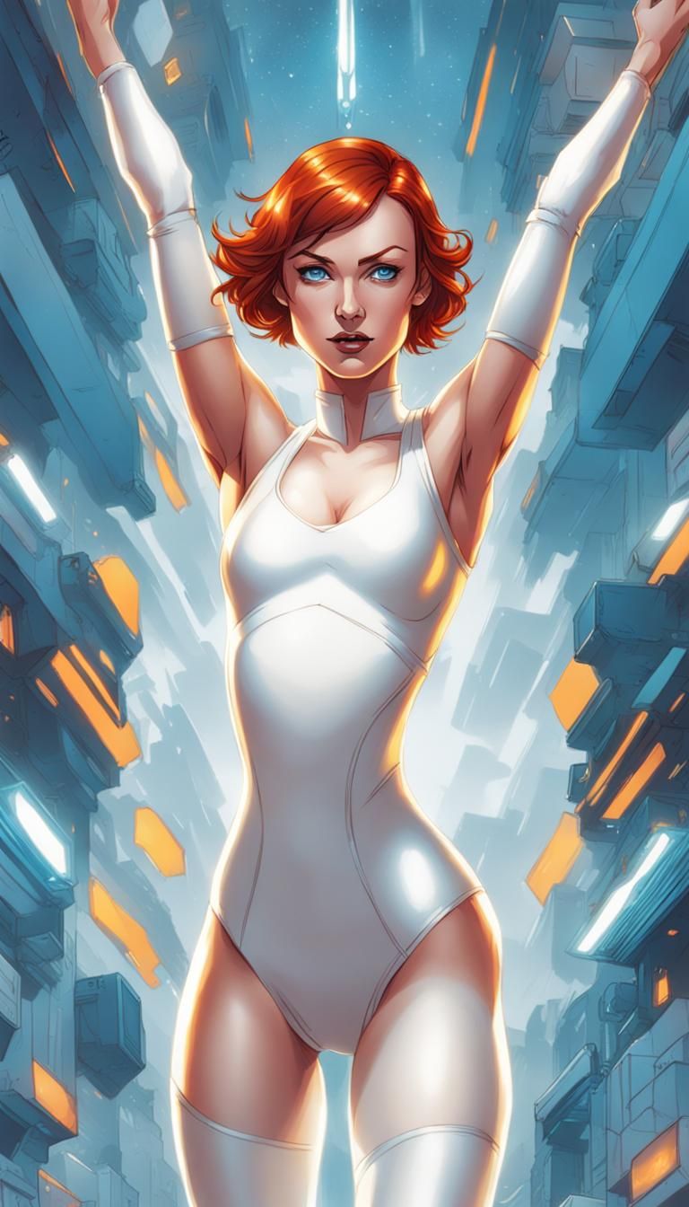 Redhead Woman in Leotard, Comic Book Art