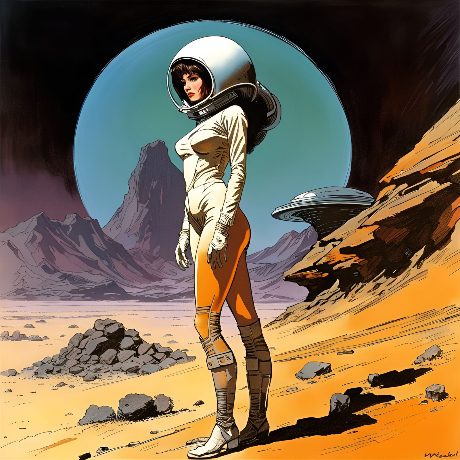 Retro Sci-Fi Astrogirl on Alien Planet
