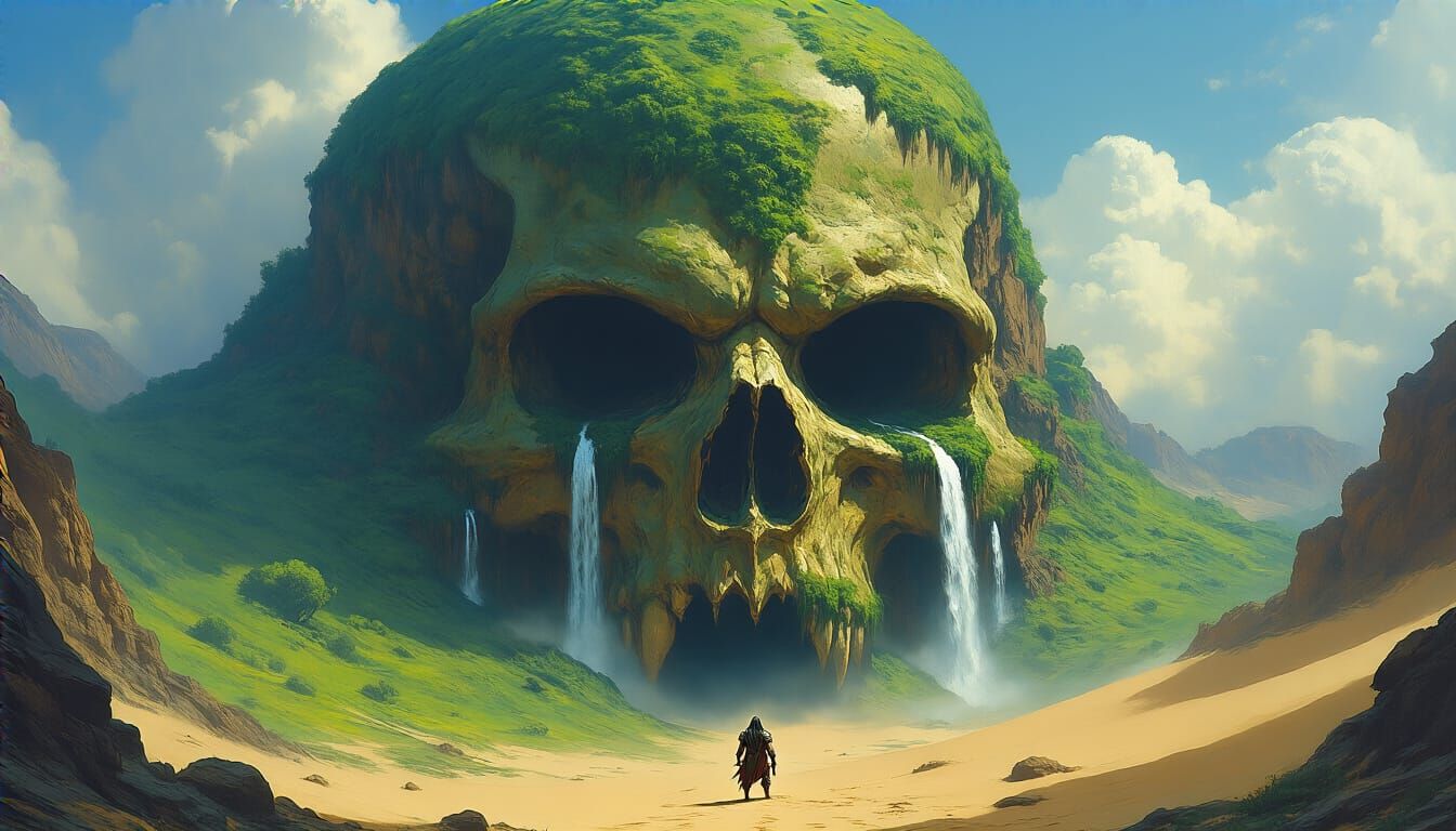 Skull Mountain with Barbarian, Evocative Digital Art