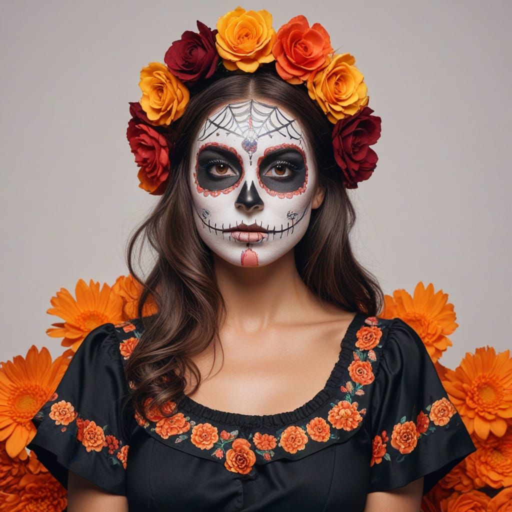 Brunette Beauty with Día de los Muertos Face Paint