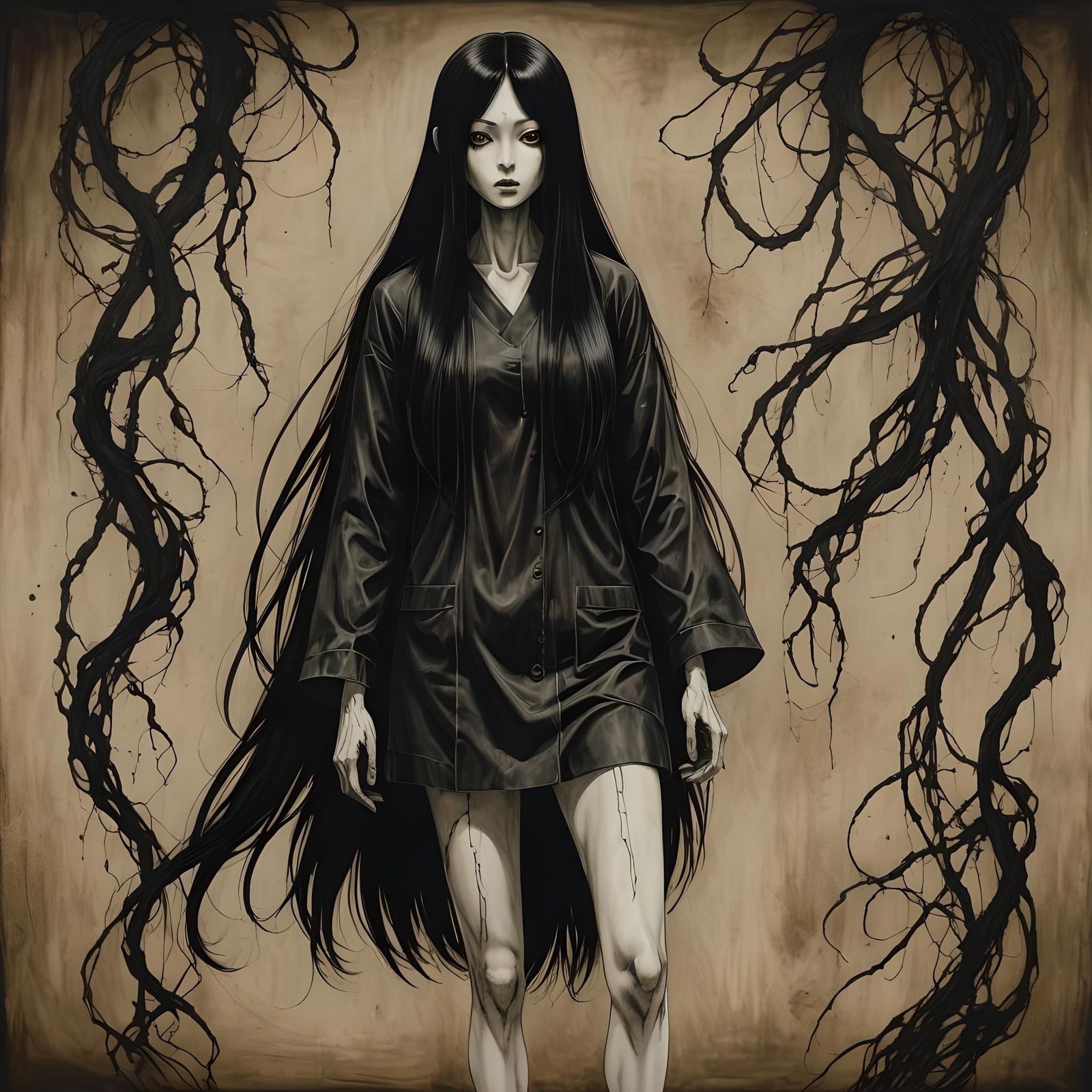 Tomie Sepia Portrait in Painterly Style