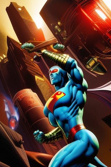 Superman Scene in Action Painting and Futurism Styles