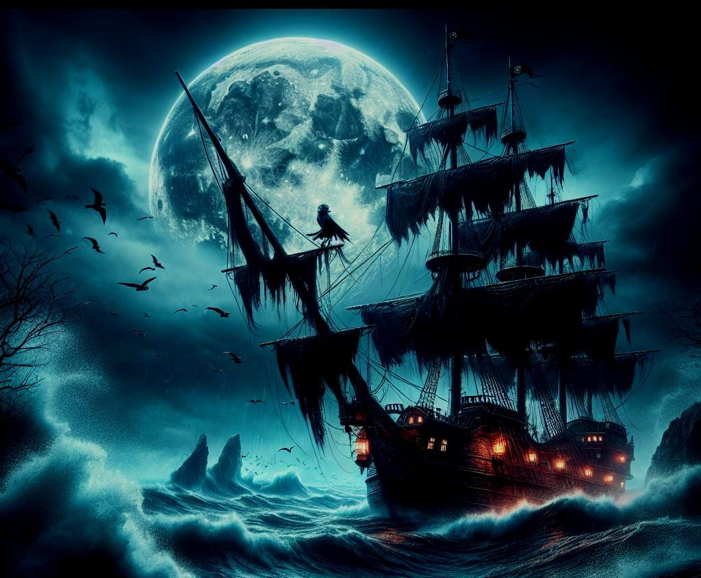 Eerie Pirate Galleon on a Restless Sea
