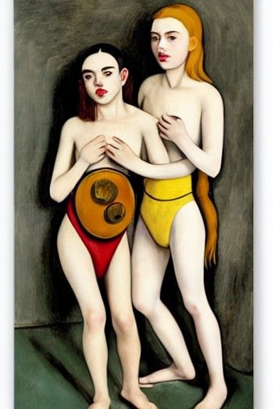 Surreal Siamese Figures in De Chirico Style