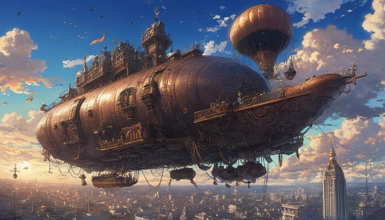 Dreamcore Steampunk City in the Sky
