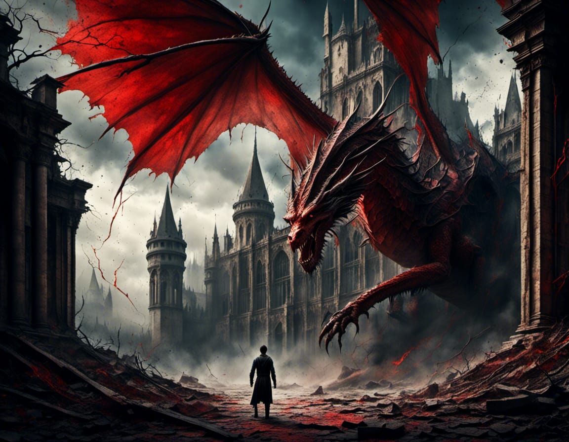 Knight vs Dragon in Castle Ruins