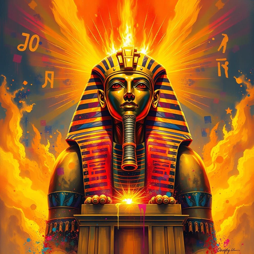 A mighty Pharaoh standing atop a golden temple