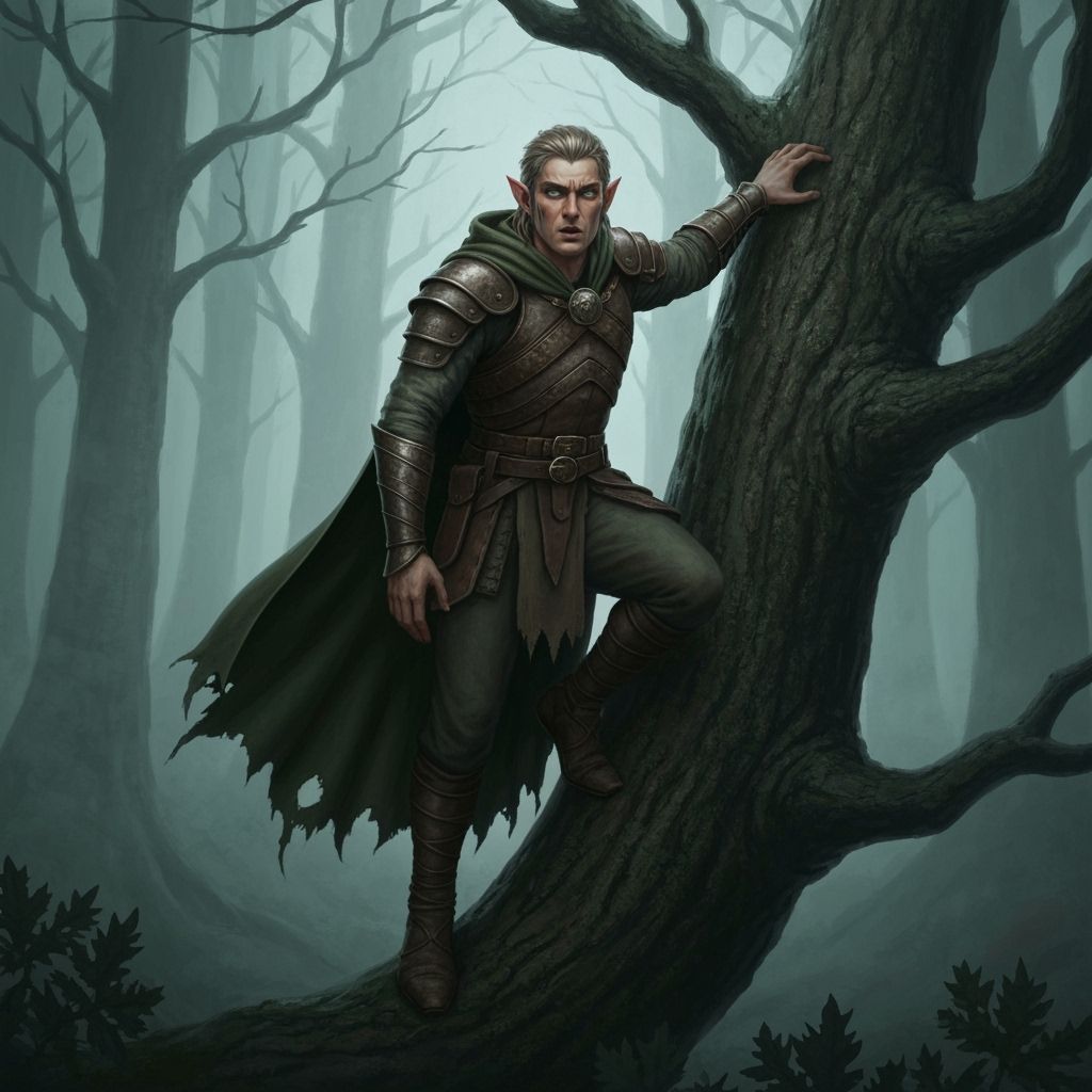 Elf in Dark Forest, Moody Fantasy Art