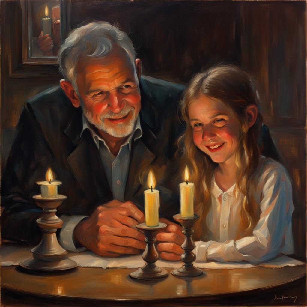 Heartwarming Father-Daughter Moment as Oil Painting