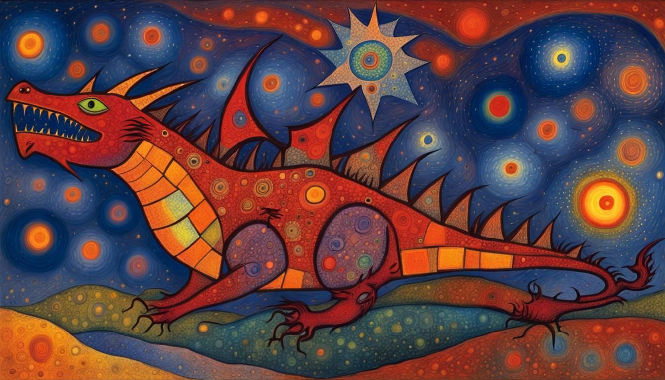 Dragon in Pop Art Star Stream, Vibrant Style