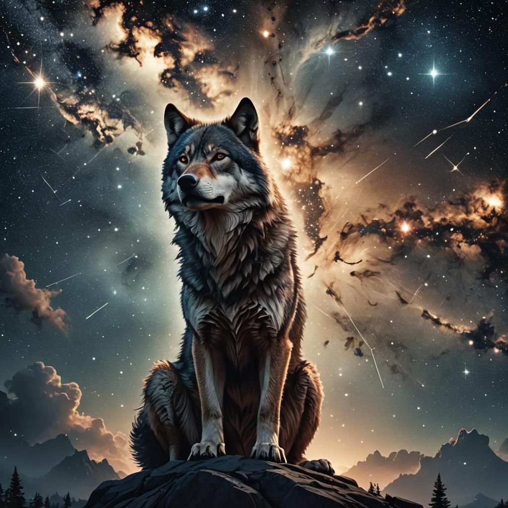 Wolf Constellation in Night Sky: Digital Matte Painting
