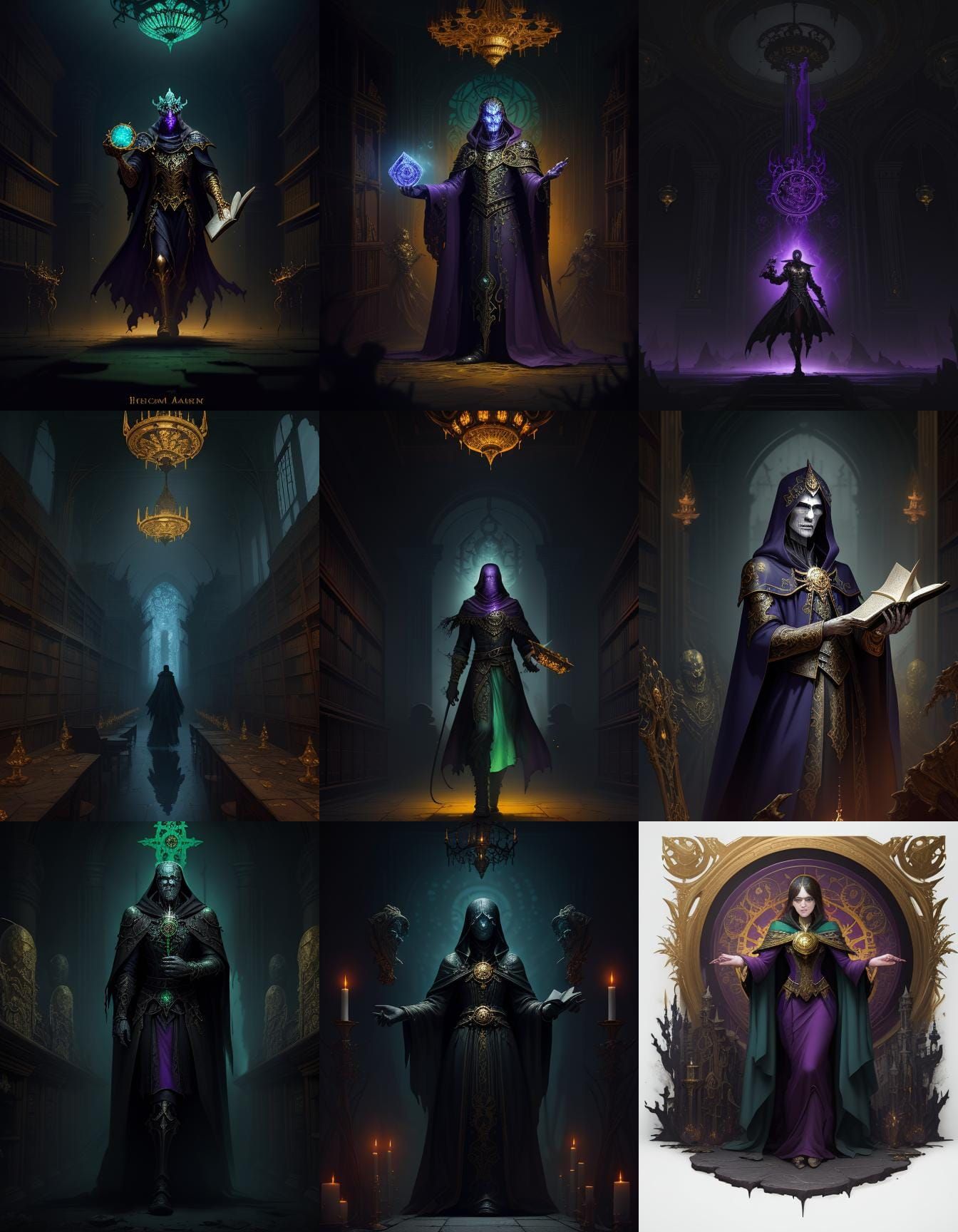 Lich Librarian Tarot Card in Art Nouveau Style