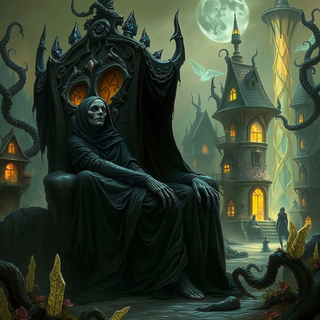 Sinister Alien Queen on Crystal Throne, Dark Fantasy Art