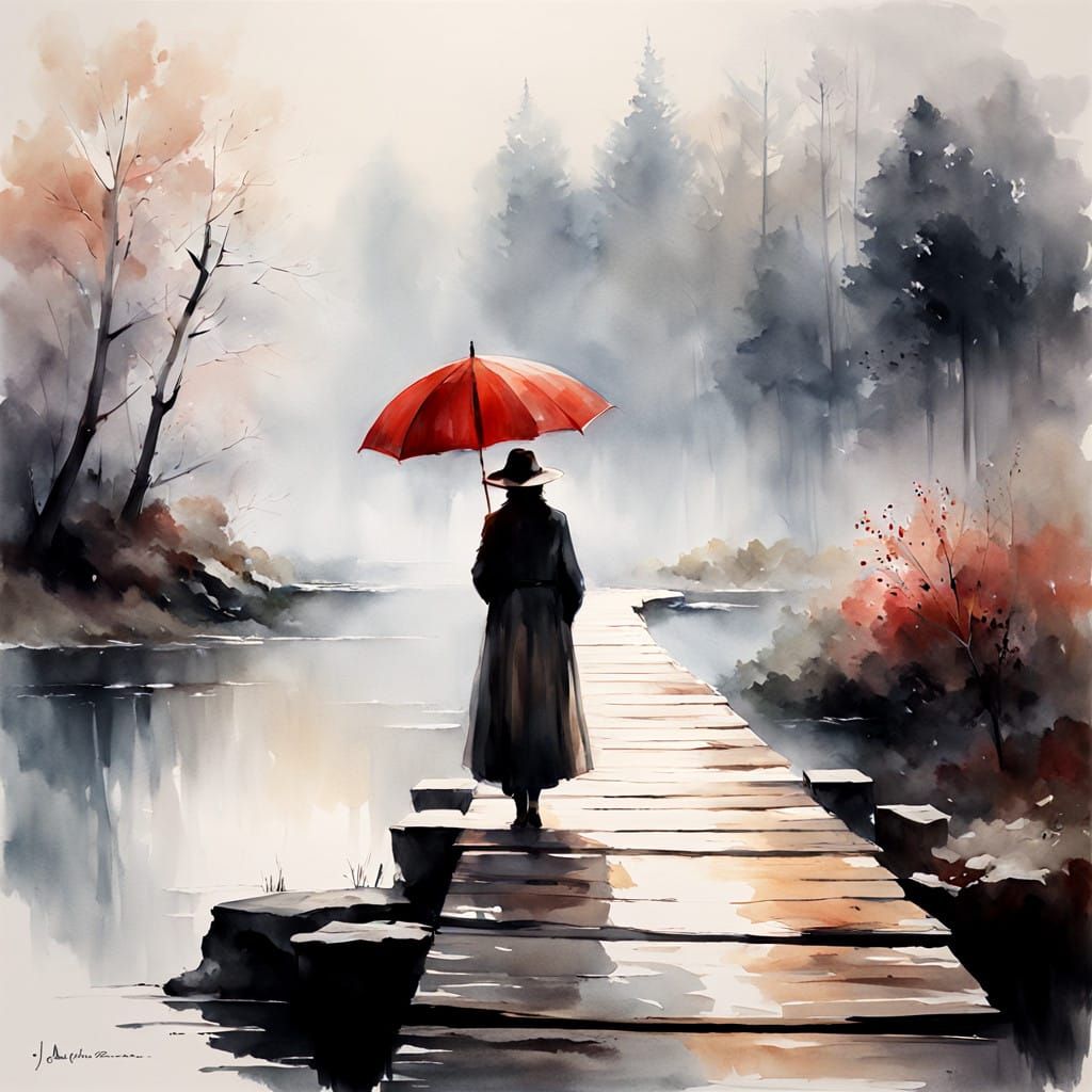 Woman Under Misty Lake Waters