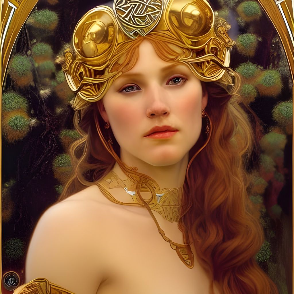 Freyja: Norse Goddess Portrait in Art Nouveau Style