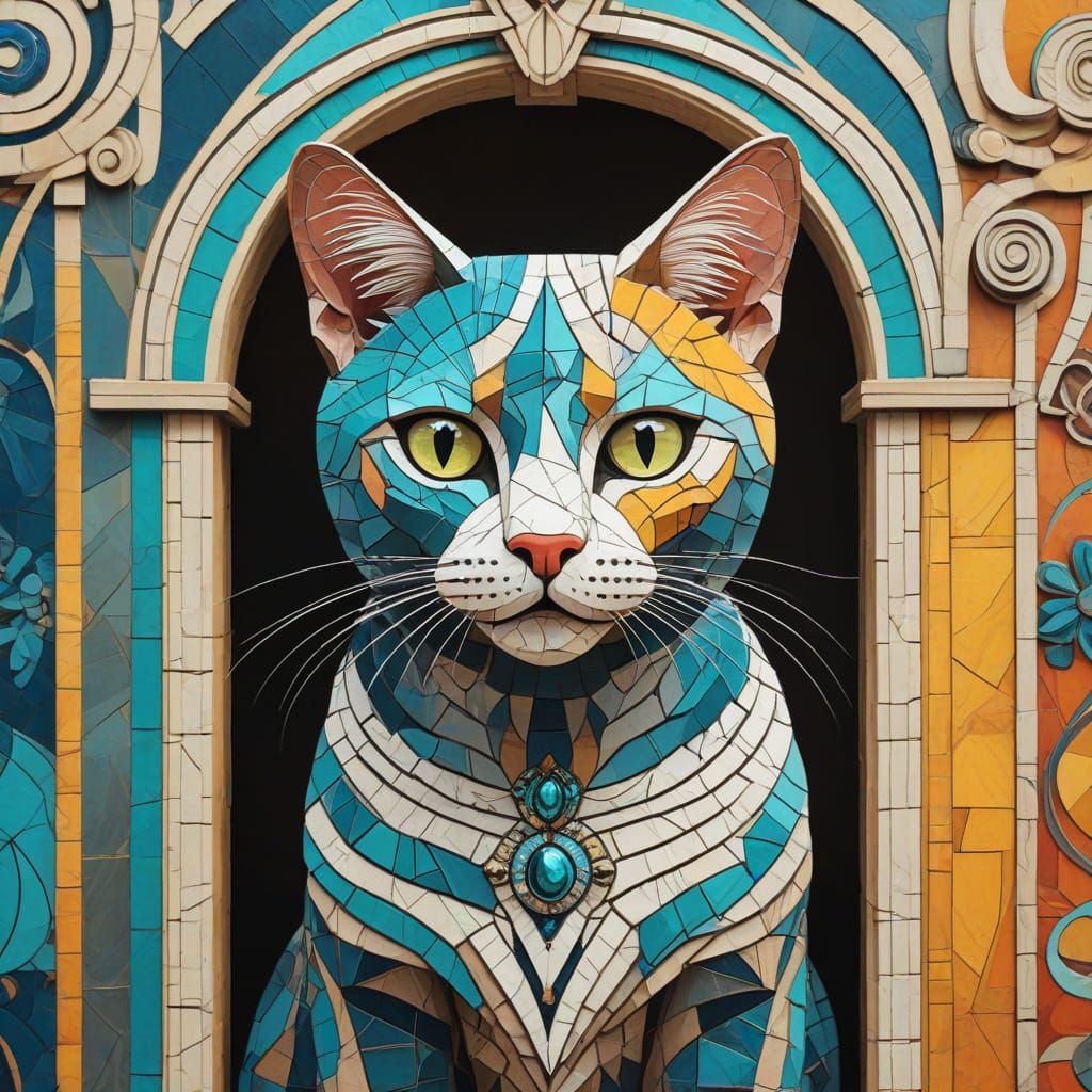 Whimsical Feline Form in Art Nouveau and Art Brut