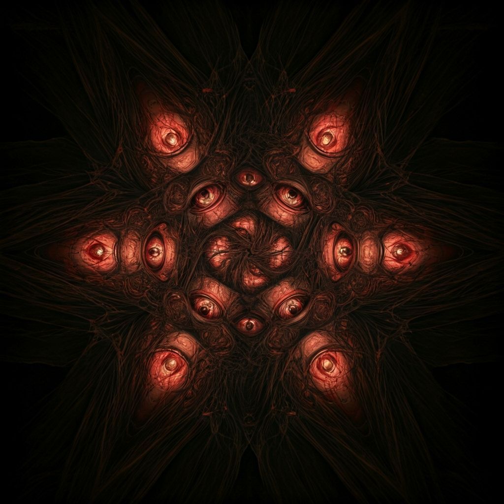 Nightmarish Kaleidoscope of Grinning Faces and Grasping Hand...