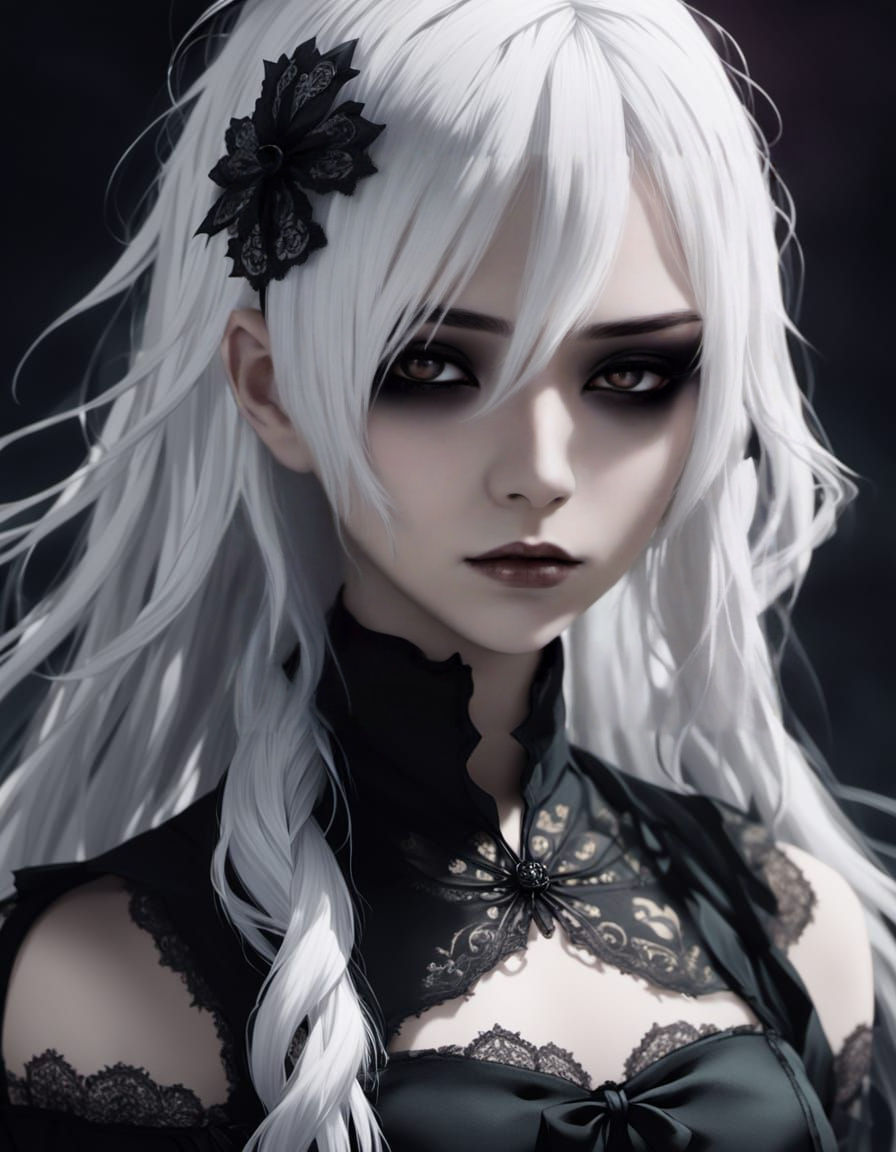 Girl with White Hair and Black Blindfold