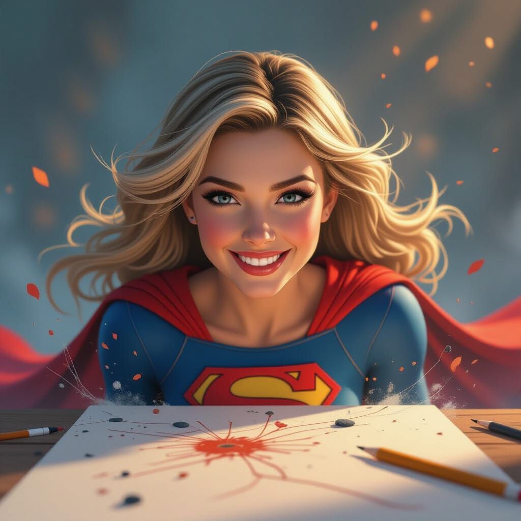 Hyperrealistic Supergirl Smiling, Artistic Concept Art