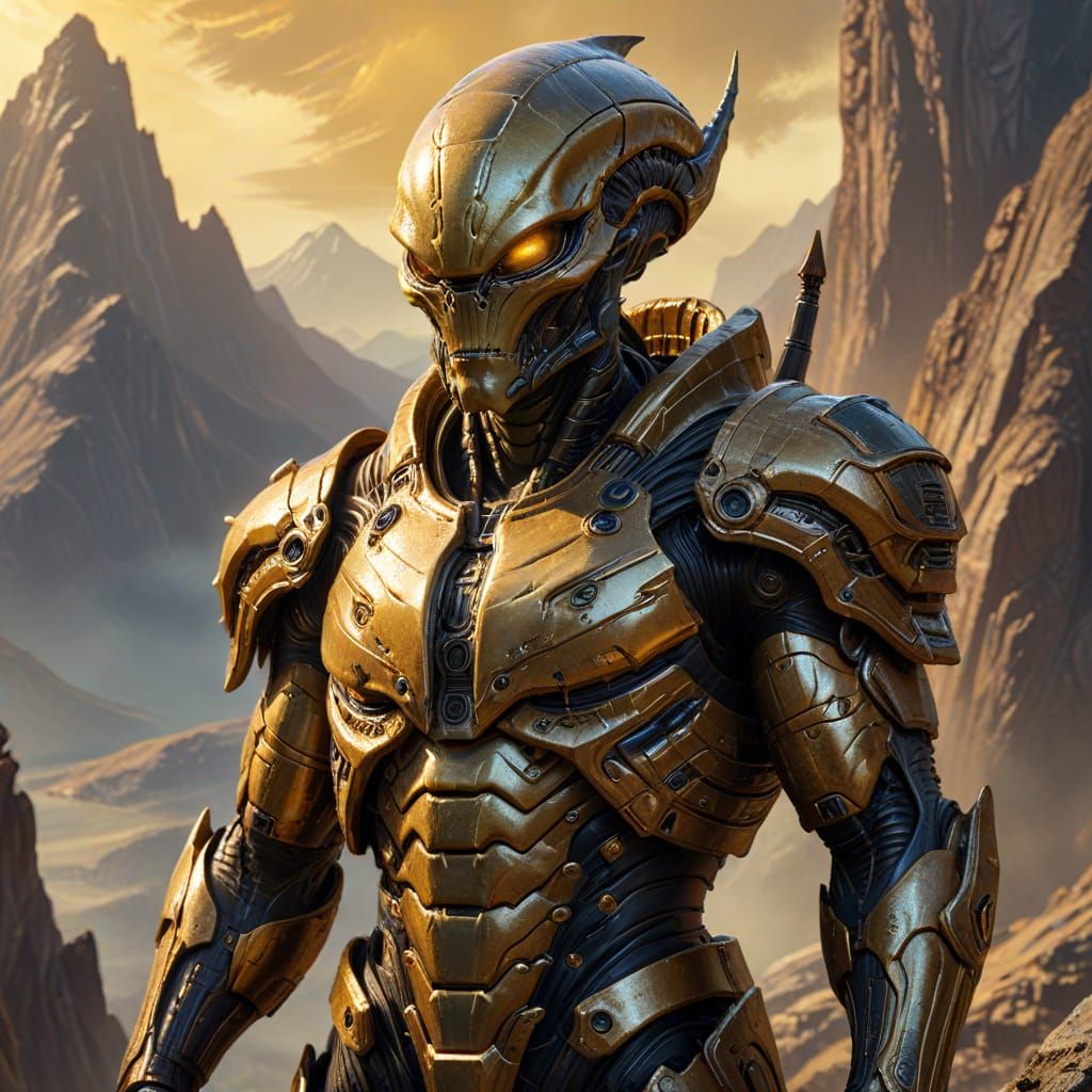 Armored Alien Portrait in Oil Painting Style