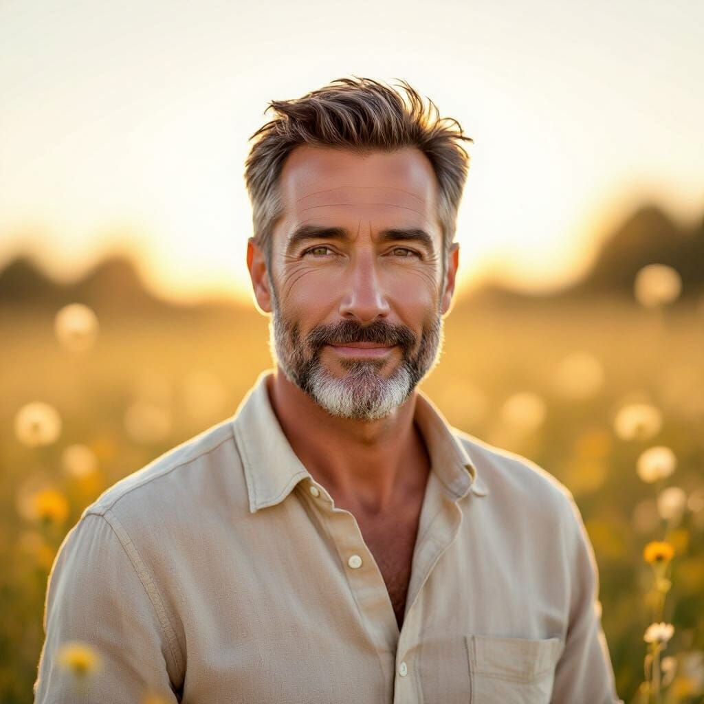 Distinguished Man in Sunlit Meadow Oil Painting