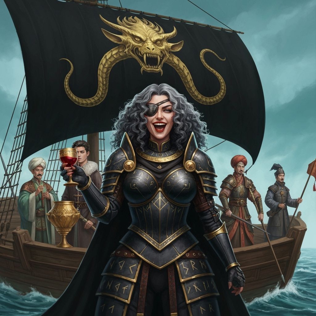 Medieval Viking Queen Laughs in Stormy Seas