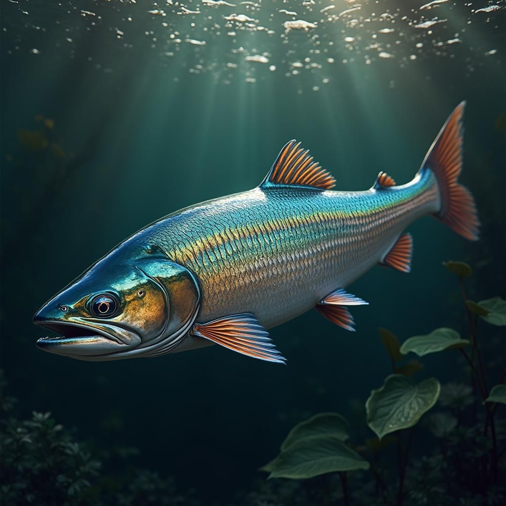 Coho Salmon and Muskellunge Hybrid in Matte Painting Style