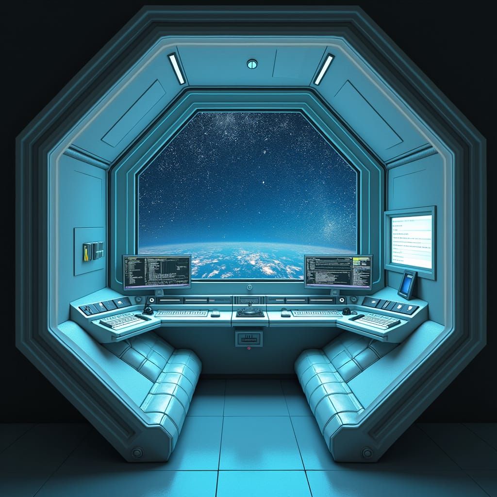 Futuristic Hexagon Spaceship Pod in Zero-Gravity