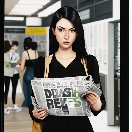 Teenage Girl Holds Large Print Newspaper