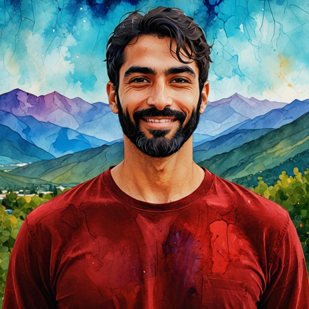 Handsome Man with Beard in Alcohol Ink Style