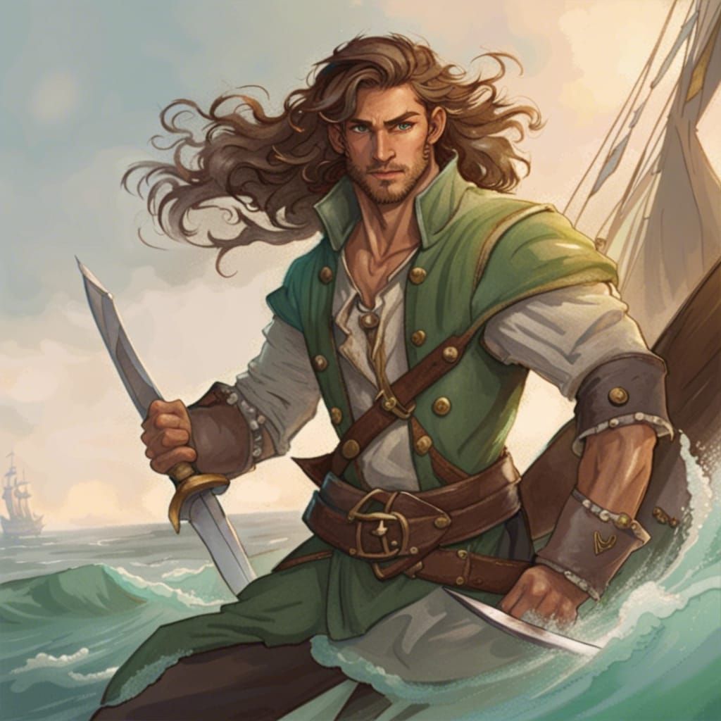 Half-Elf Swashbuckler Portrait in Dark Fantasy Style