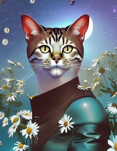 Cats on a Beach in Hyperrealistic Retropunk Style