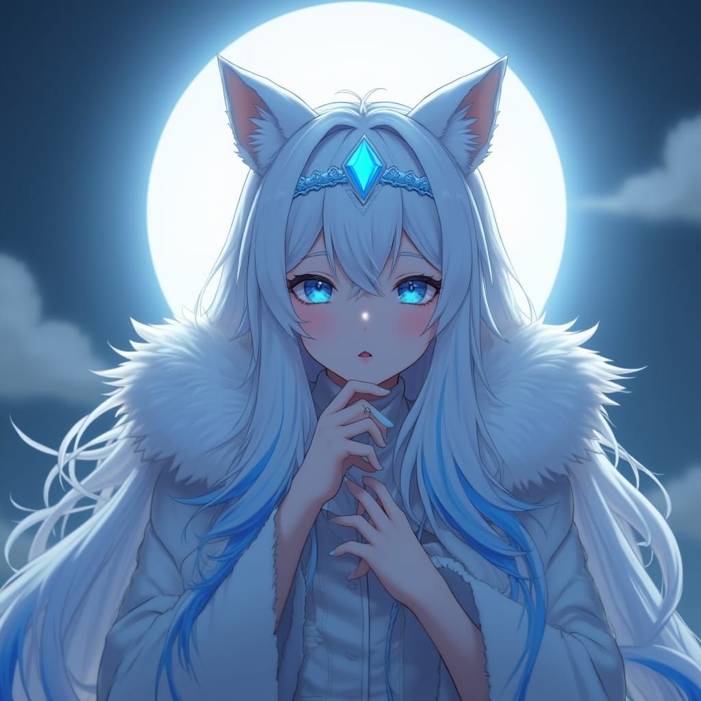 Mysterious Girl with Wolf Ears in Anime Style
