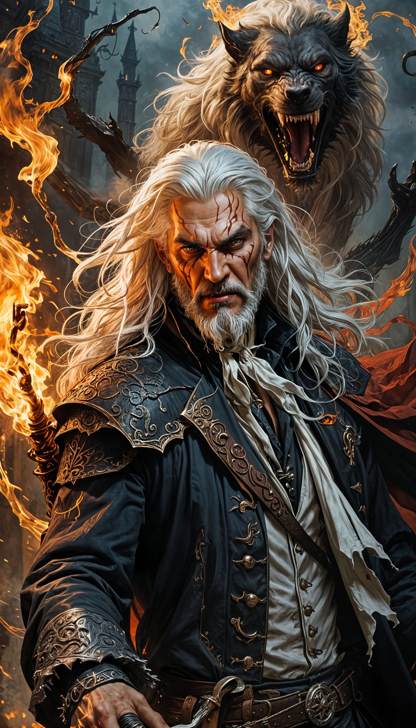 Vampire Hunter Battles Werewolf in Hyperrealistic Art