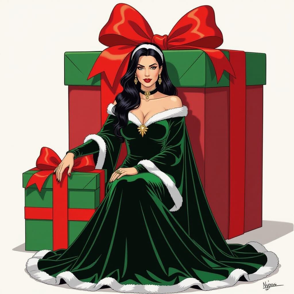 Nyssa Al Ghul in Velvet Christmas Dress by Giant Present