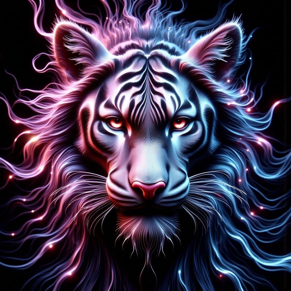 Tiger Composed of Cymatic Patterns and Ferrofluid Spikes